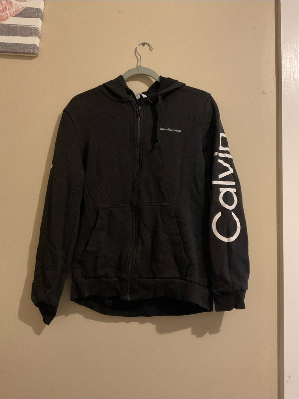 Calvin Klein Black Hoodie with White Sleeve Logo